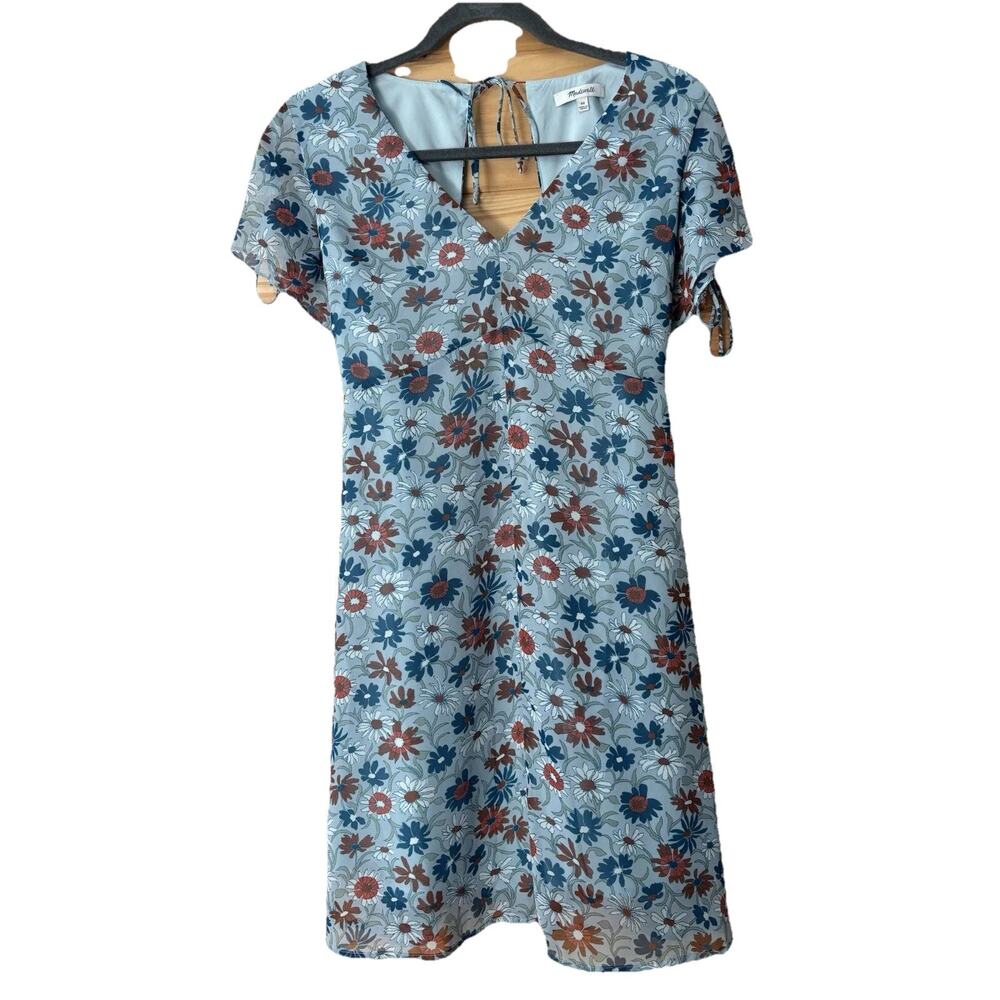 Madewell Dress Blue Rust Flowers Size 00 Dance Party Bridal Shower Baby Shower